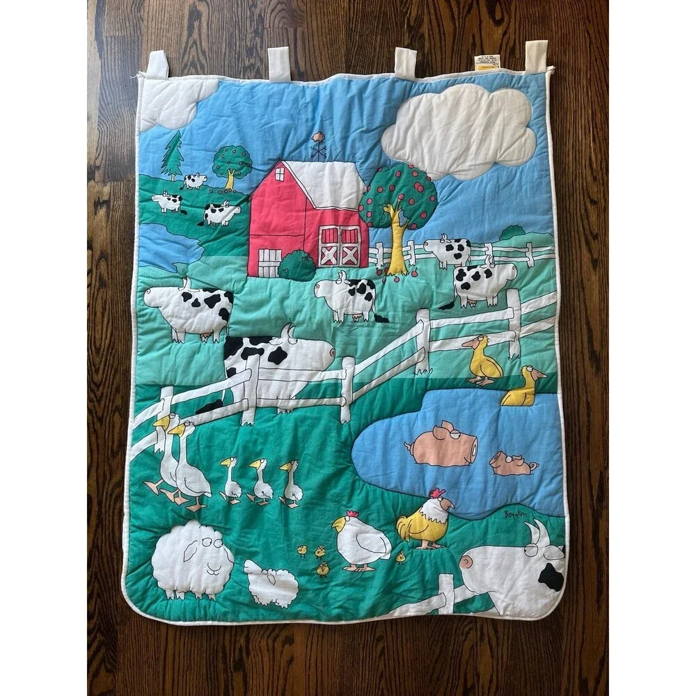Vintage 1990s Sandra Boynton for Babies Farm Animal Quilt Wall Hanging Blanket